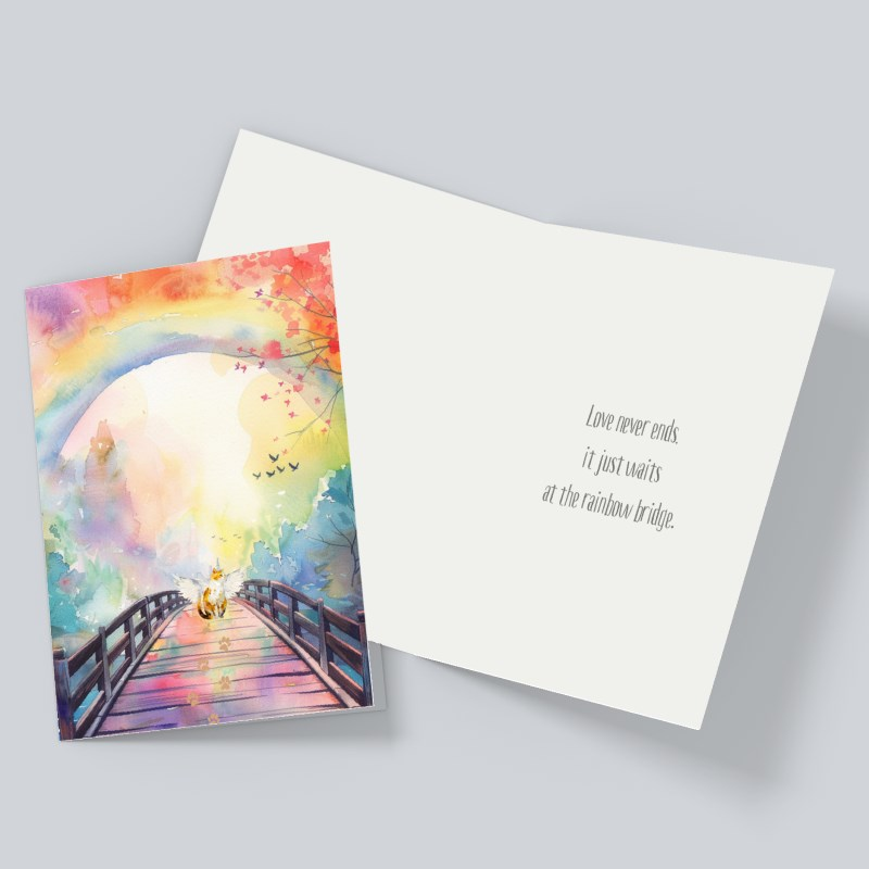 Rainbow Bridge Pet Angel Cat Sympathy Card