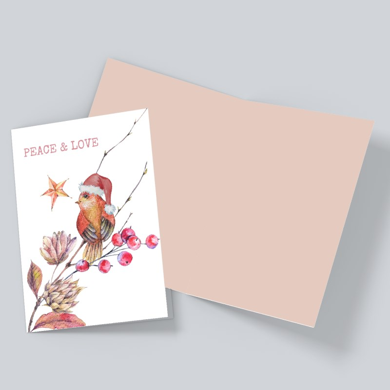 Peace & Love Christmas Card – Watercolor Bird