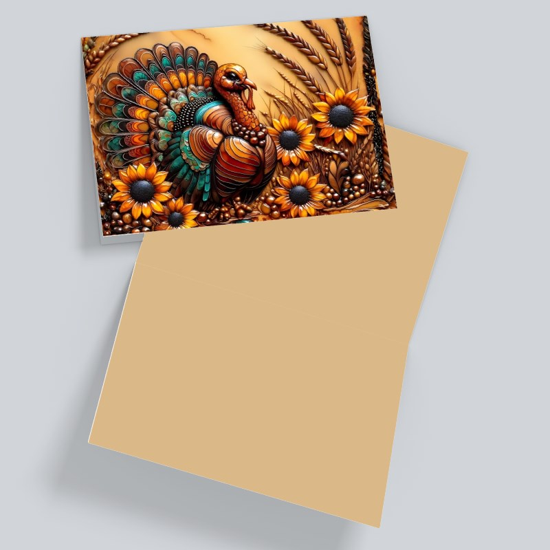 Fall Turkey Thanksgiving Card – Vibrant Sunflower & Harvest Greeting