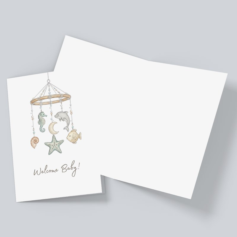 Welcome Baby Card – Gender Neutral Ocean Mobile Design