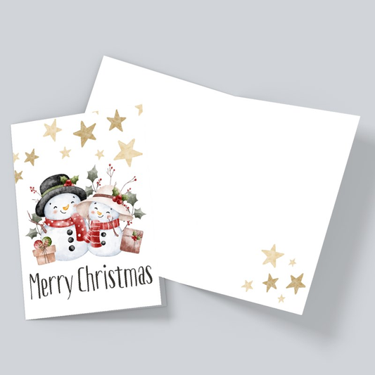 Merry Christmas Card – Watercolor Snowman Couple