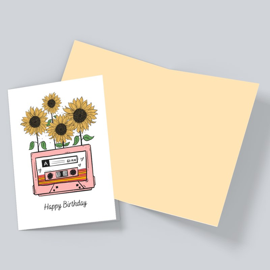 Retro Sunflower Cassette Birthday Card