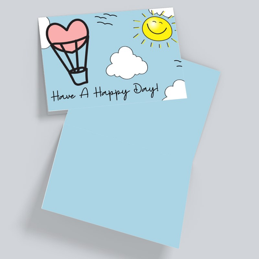 Have a Happy Day Card – Cheerful Sunshine & Heart Hot Air Balloon