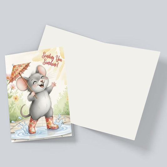 Sending You Sunshine Card – Cute Mouse with Umbrella