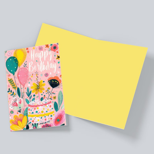 Floral Birthday Cake – Colorful Happy Birthday Card