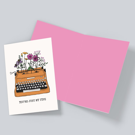 Floral Vintage Typewriter – You’re Just My Type Love Card