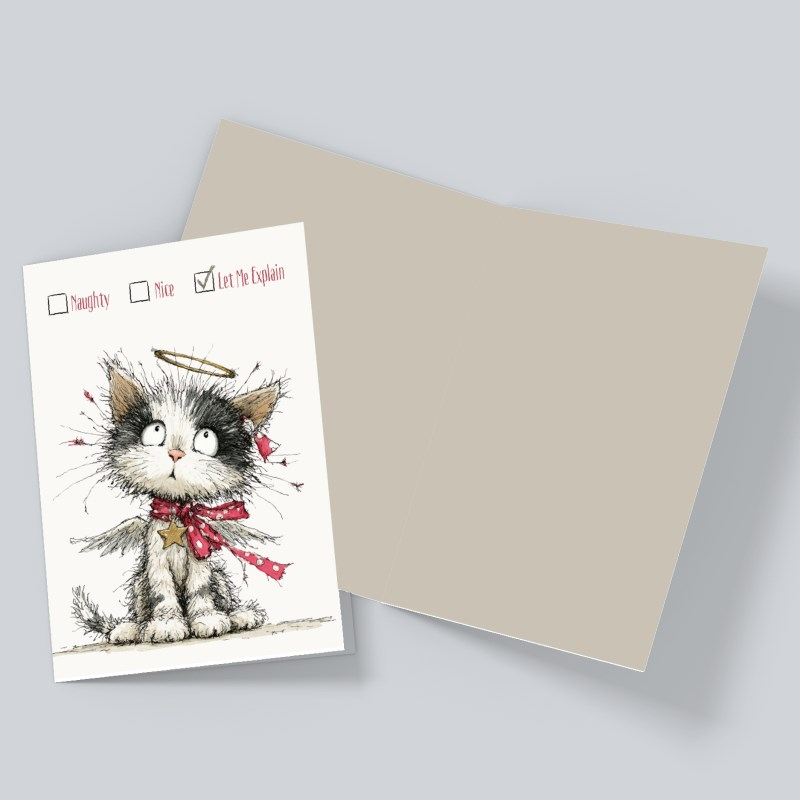 Let Me Explain Cat Christmas Card – Funny Naughty or Nice Holiday