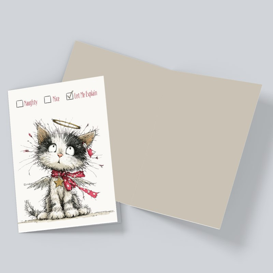 Let Me Explain Cat Christmas Card – Funny Naughty or Nice Holiday