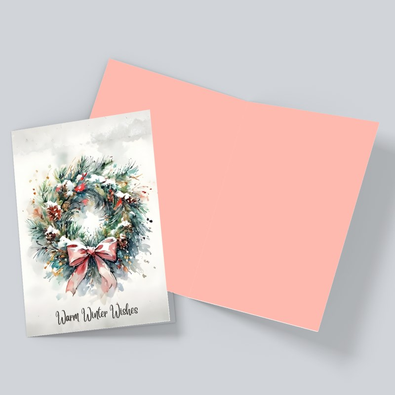 Warm Winter Wishes Christmas Card – Watercolor Wreath